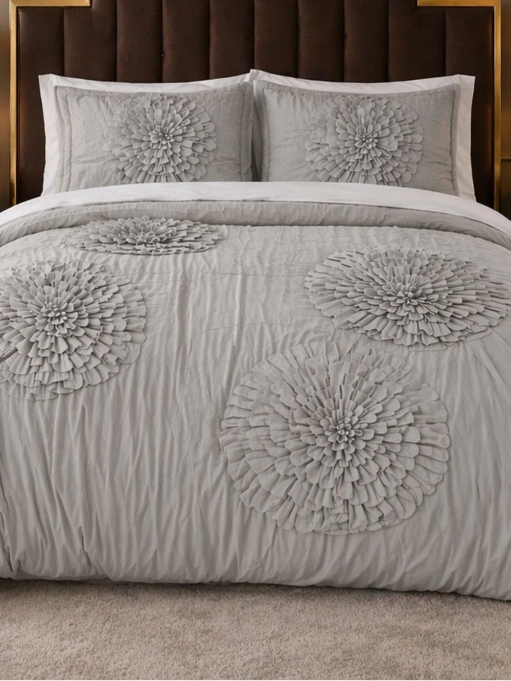 New Lush Decor Serena King Bedding Set 3PC Gray Floral Luxury Comforter NWT